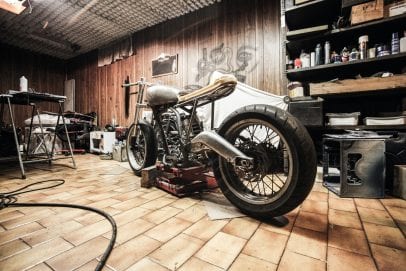 cafe racer in garage