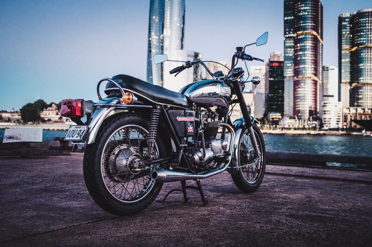 1973 Triumph Bonneville T140V with Sydney City in Background