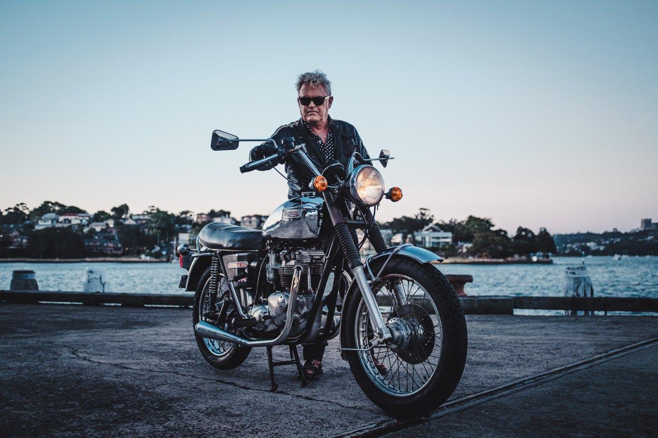 1973 Triumph Bonneville T140V with owner and Sydney in Background