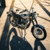 1973 Triumph Bonneville T140V with afternoon sun and shadows