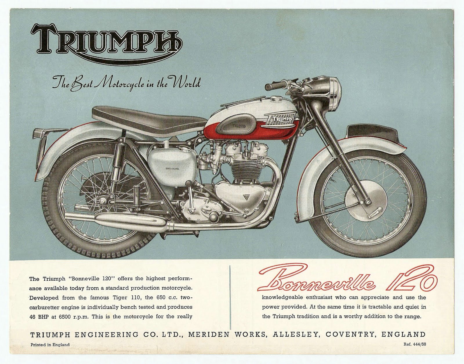 Triumph Motorcycles brochure Bonneville T120 1959