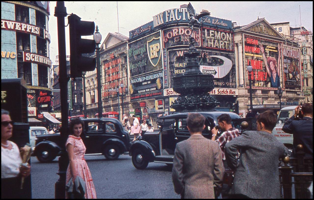 Picadilly Circus in London summer 1959