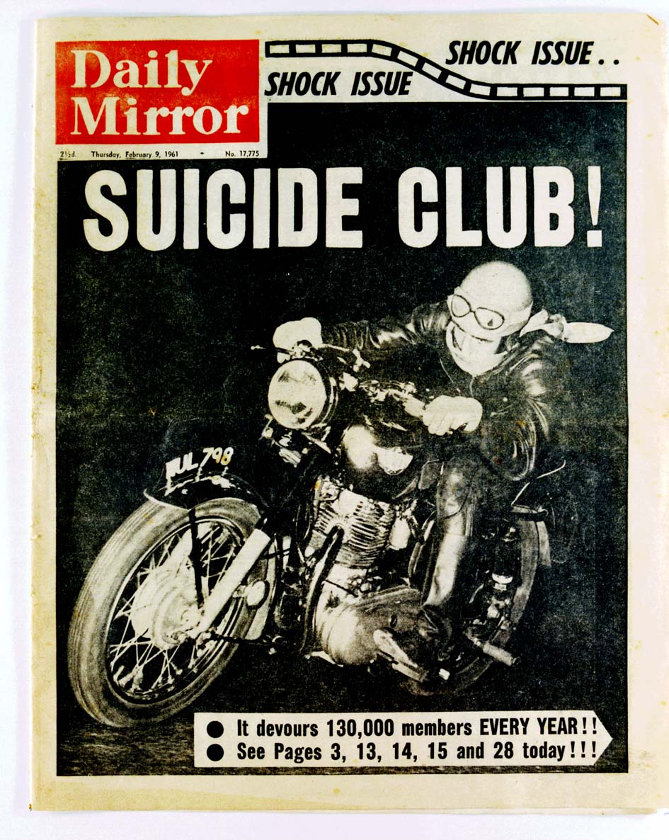 Daily Mirror Suicide Club front page 1961 Royal Enfield