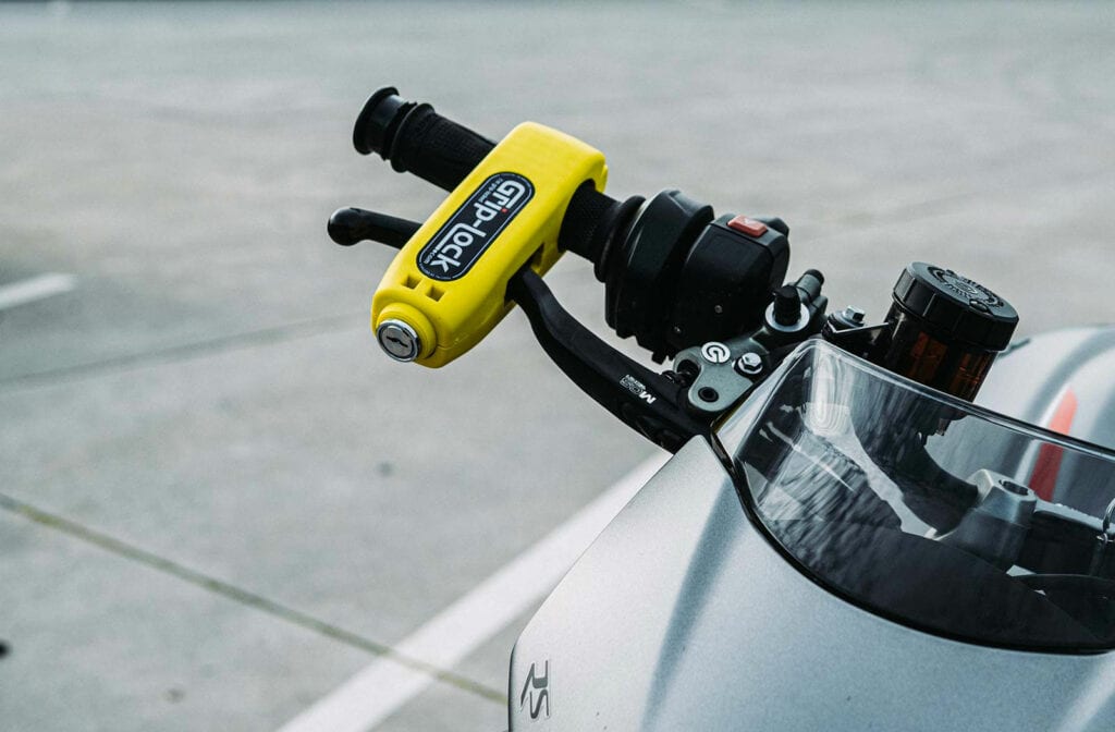 Bright Yellow Motorcycle throttle lock