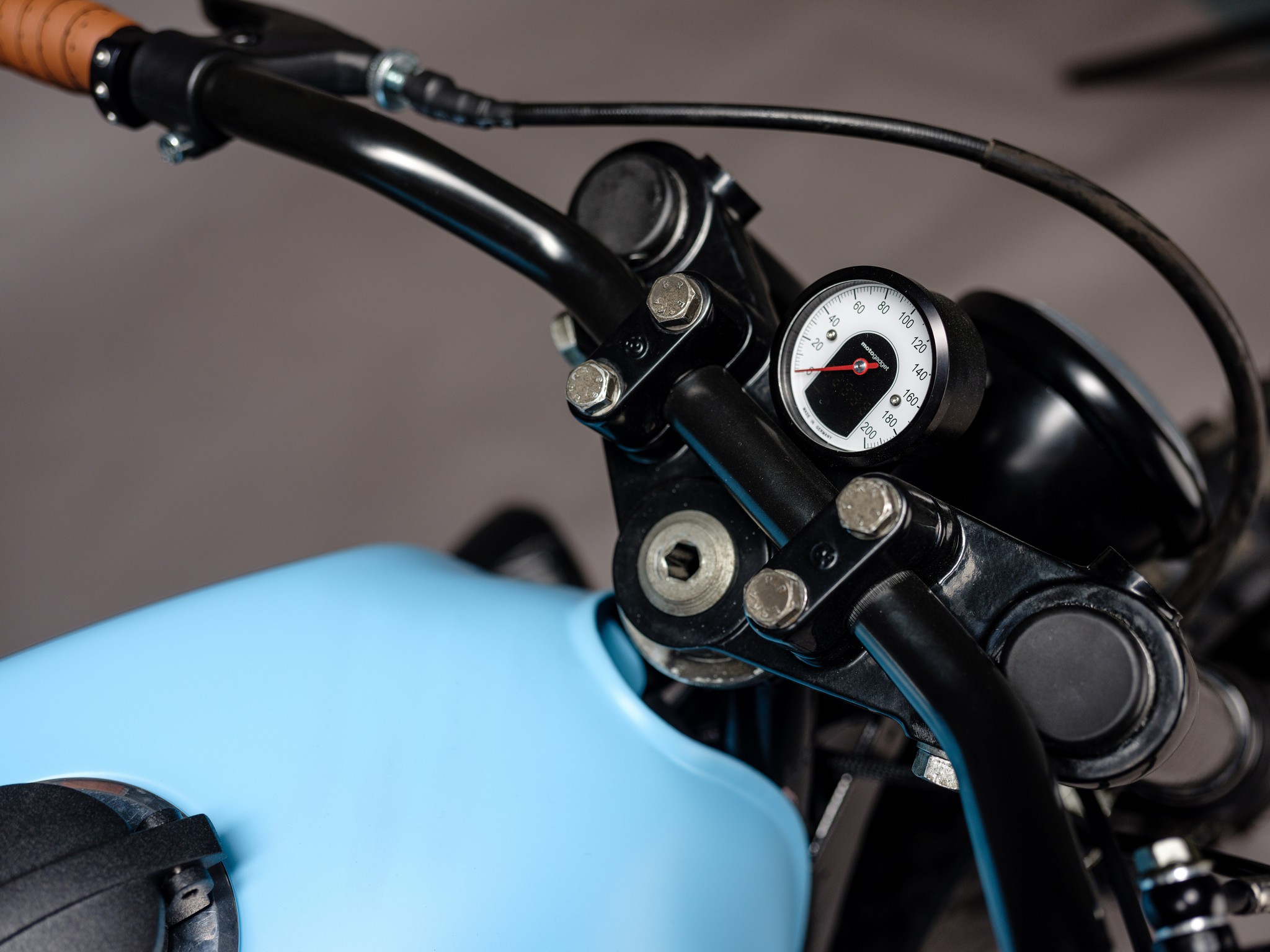 Seat detail for custom 1982 BMW R65 Scrambler from AMP Motorcycles in Germany