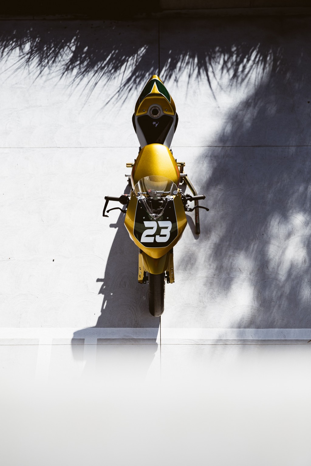 Top-down view of race motorcycle