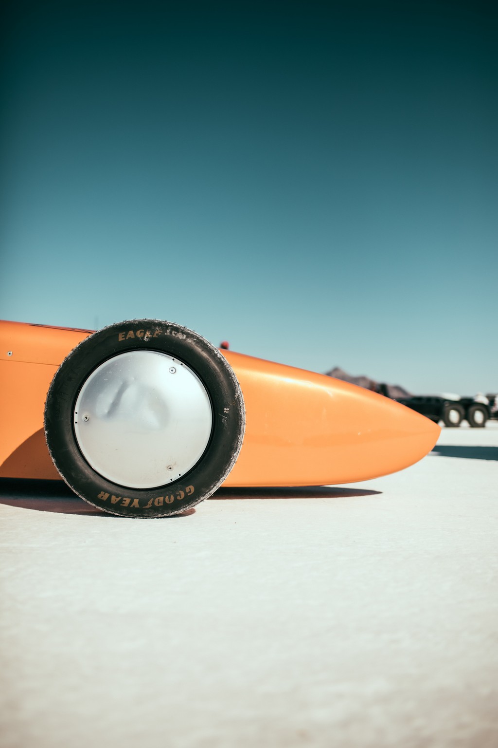 Front wheel of a Bonneville Salt Racer