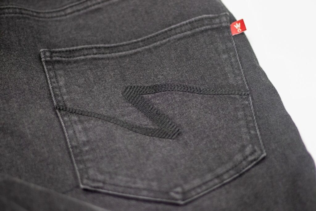 Closeup of rear pocket stitching