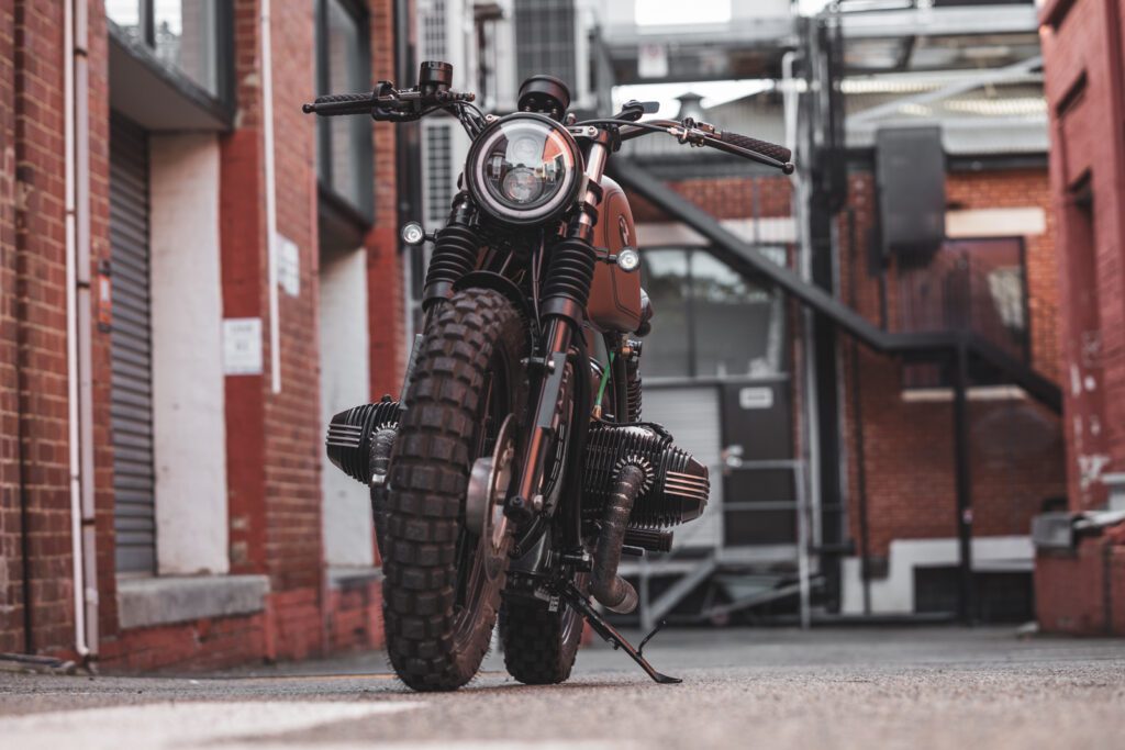 BMW R65 motorcycle front view