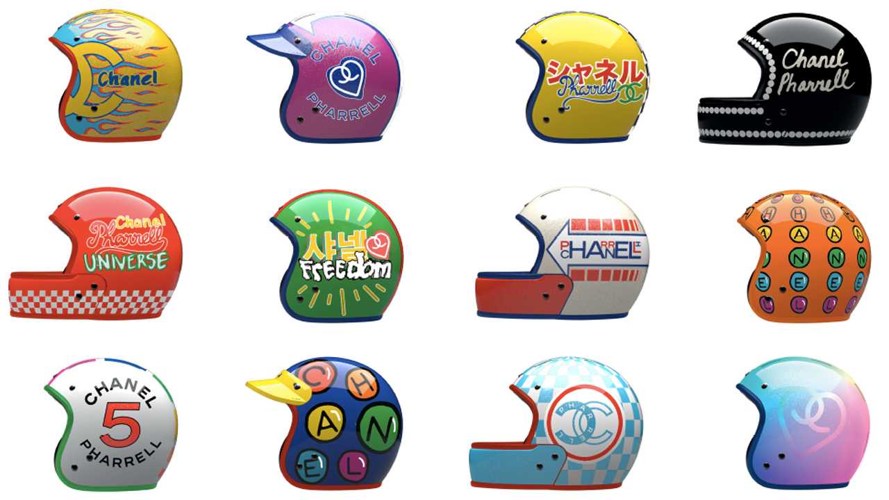 A range of Chanel Motorcycle helmets from 2019