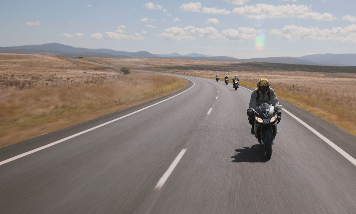 a group of motorcycle riders in Australia's Snowy Mountains Region.