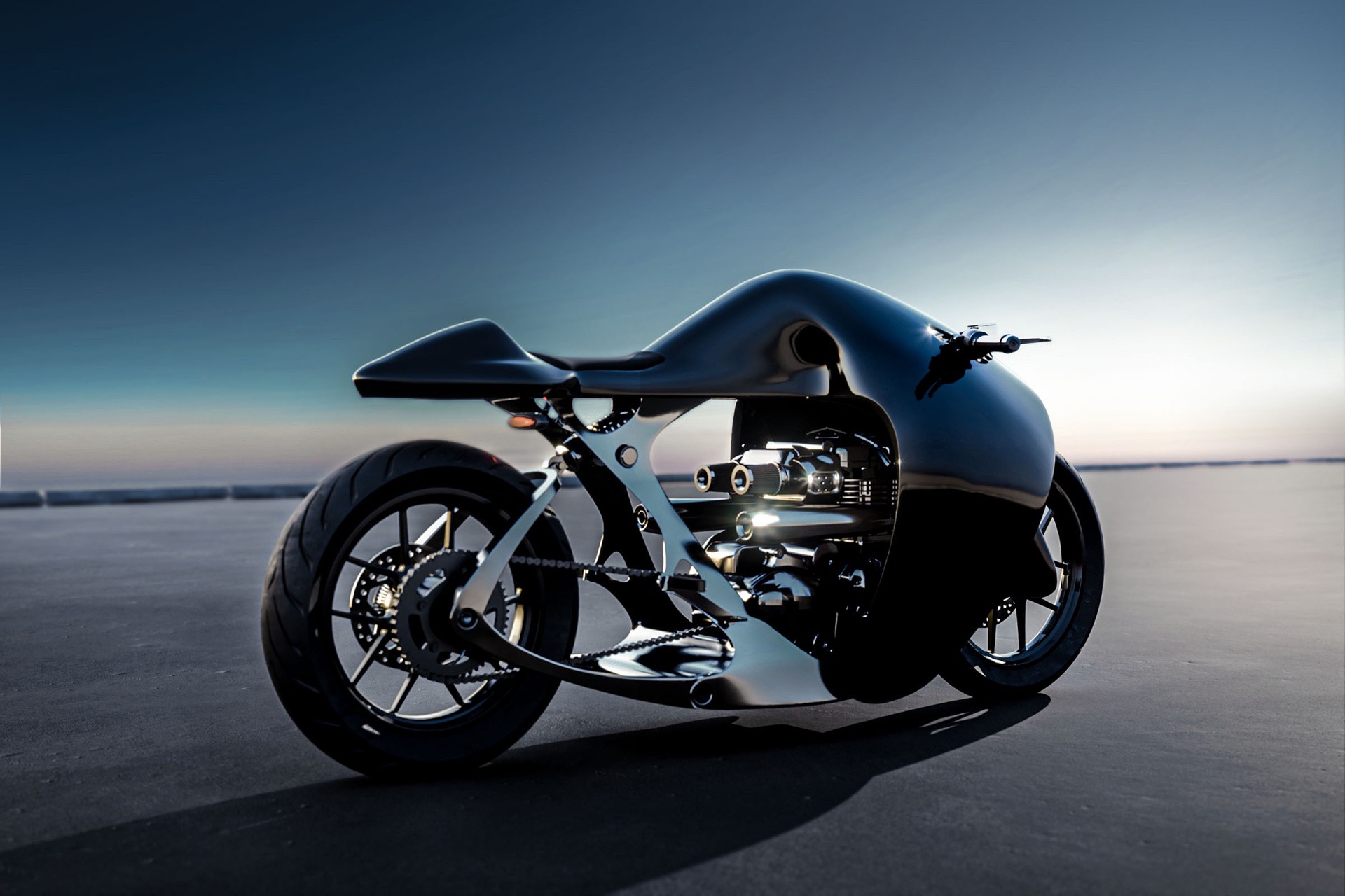 Bandit9 Supermarine Custom Racer motorcycle sitting on flats