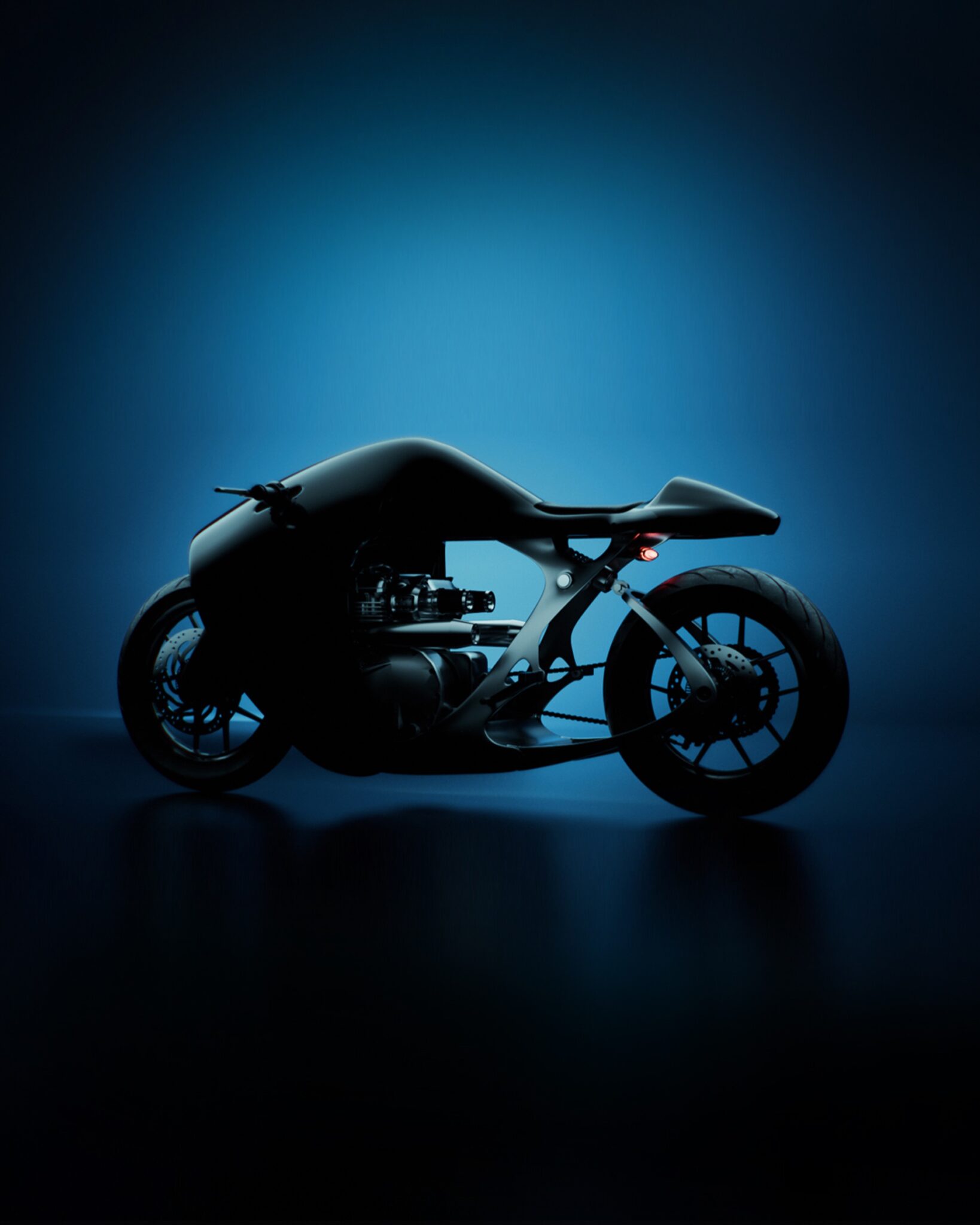 Bandit9 Supermarine Custom Racer motorcycle in dimly lit showroom