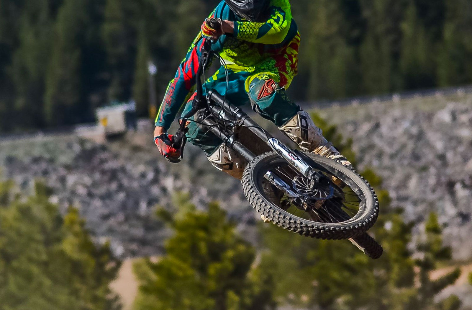 Rider during jump with off-road eBike