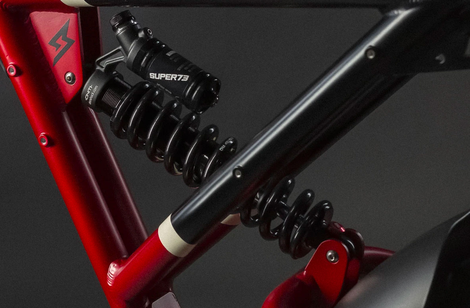 Close-up of rear suspension on Super 73 RX eBike