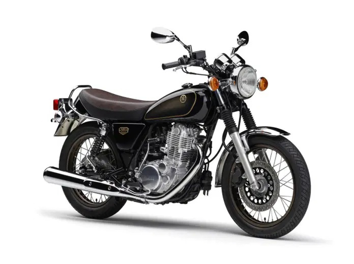 2021 Model Yamaha SR400 motorcycle on white background