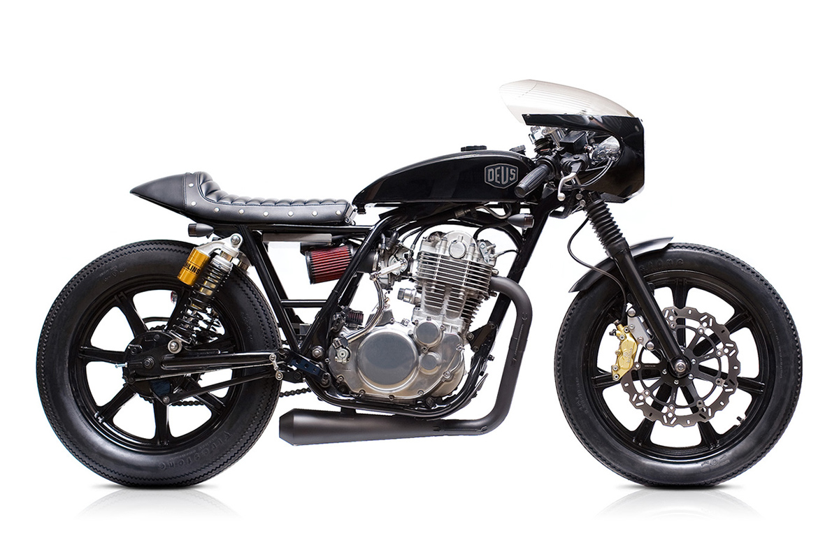 Deus ex Machina's famous 'Grievous Angel' custom Yamaha SR400 cafe racer motorcycle