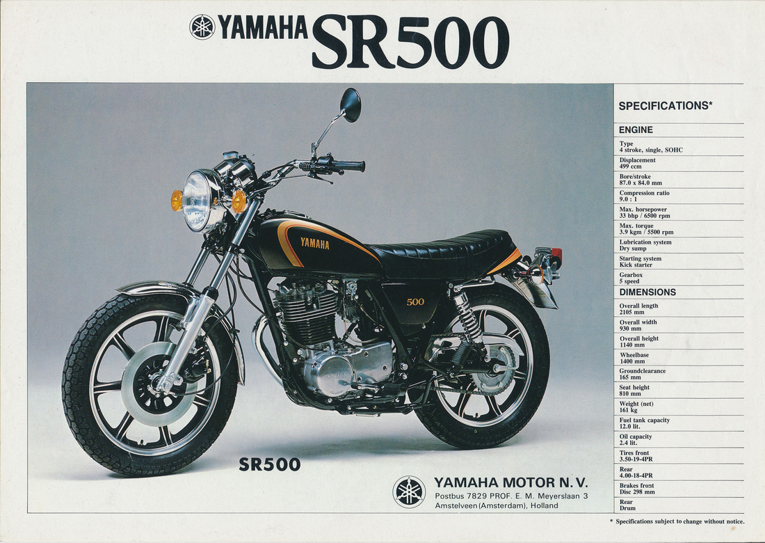 Original 1970s Yamaha SR500 motorcycle sales brochure from the Netherlands