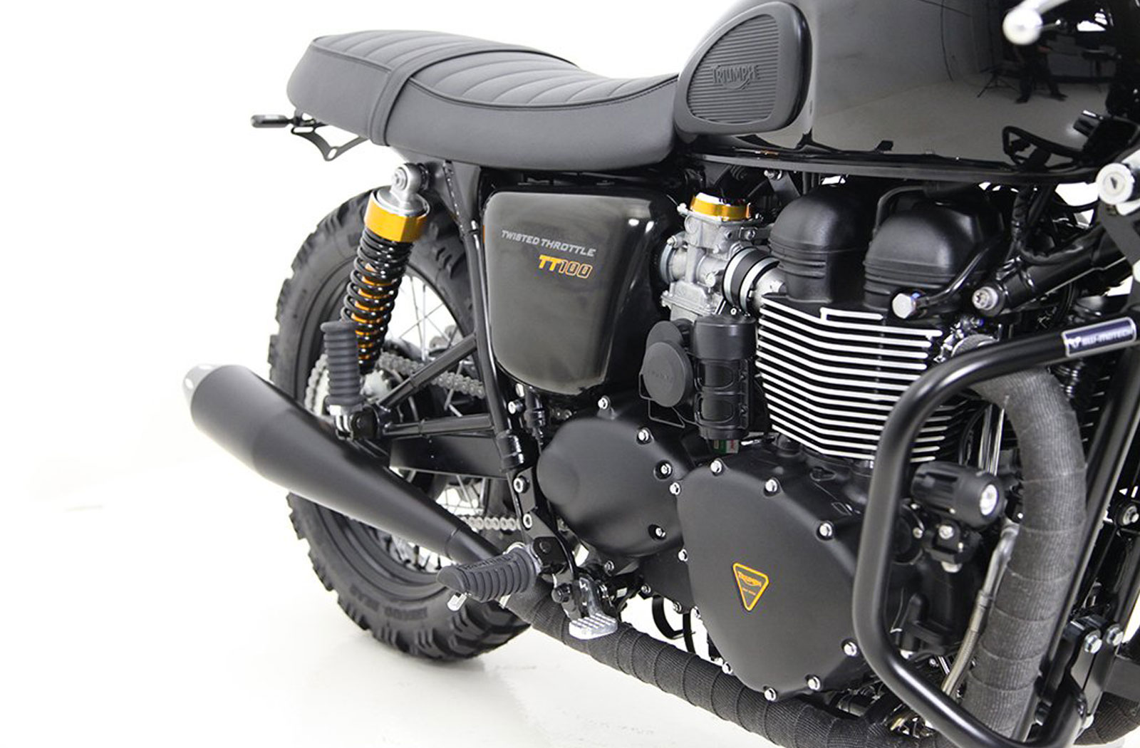 Denali SoundBomb on custom Triumph T100 motorcycle