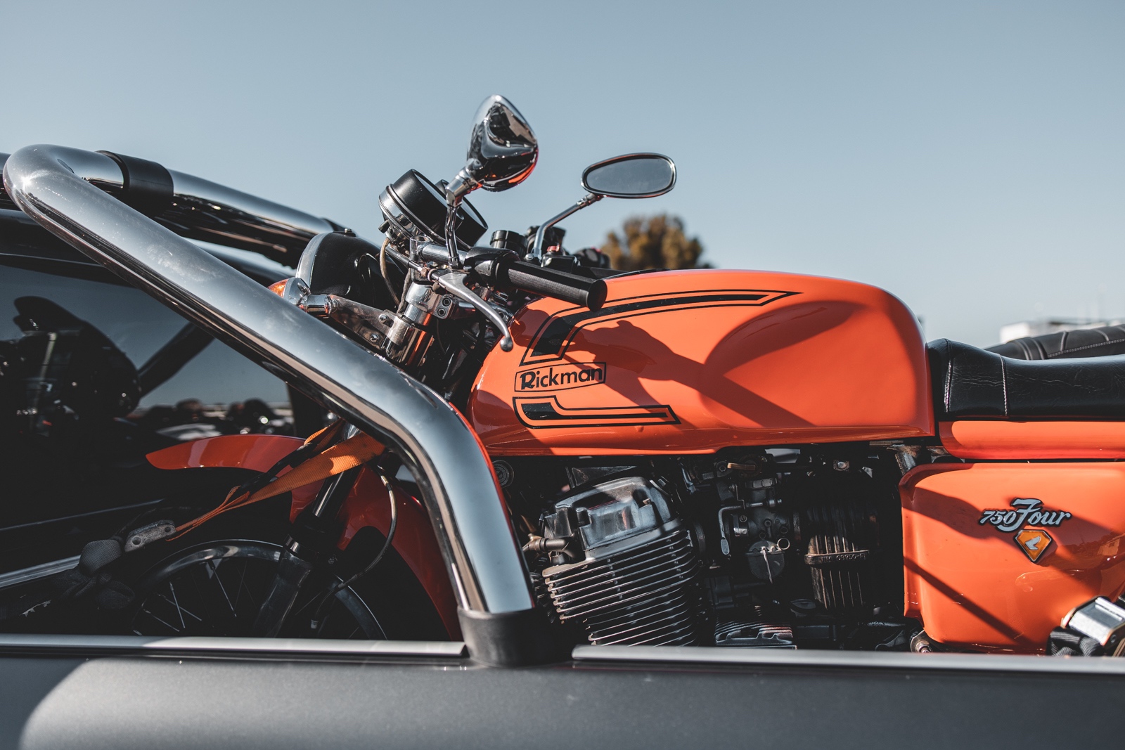 Rickman Honda CB750 motorcycle on the back of a utility vehicle