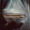 Zippered pocket of ol Bobber Leather Jacket by Black Pup Moto