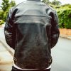 Back of man wearing ol Bobber Leather Jacket by Black Pup Moto