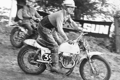 A british Scrambler motorcycle race from the 1950s