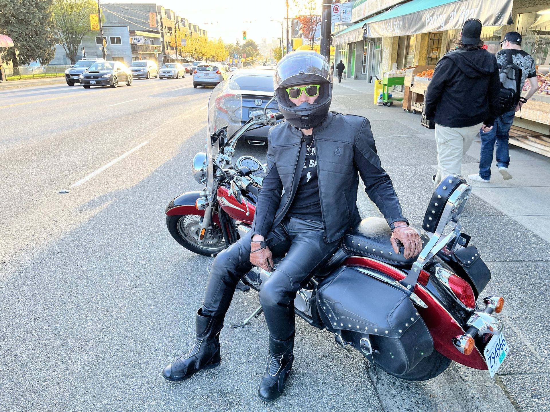 Author on road cruiser while wearing Neowise Jacket from Andromeda Moto