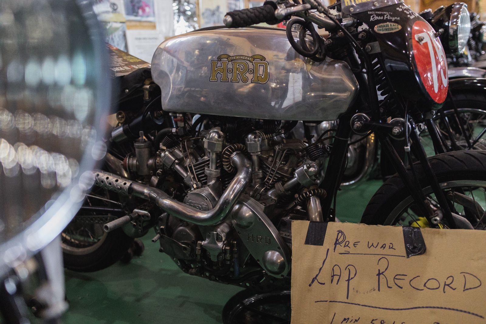 Close-up of Series-A Vincent Rapide racing motorcycle engine