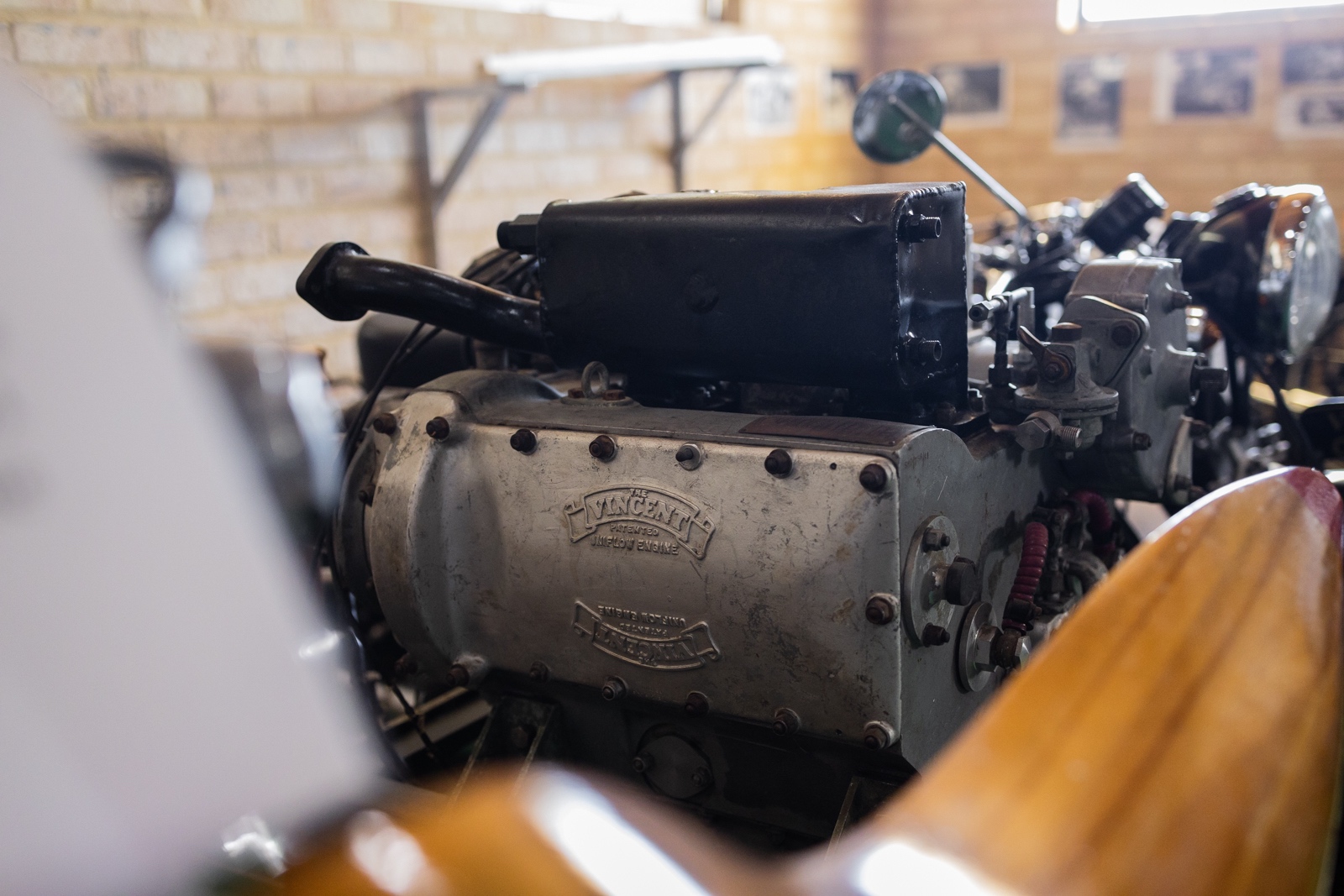Close-up of a Vincent Picador lightweight aircraft engine
