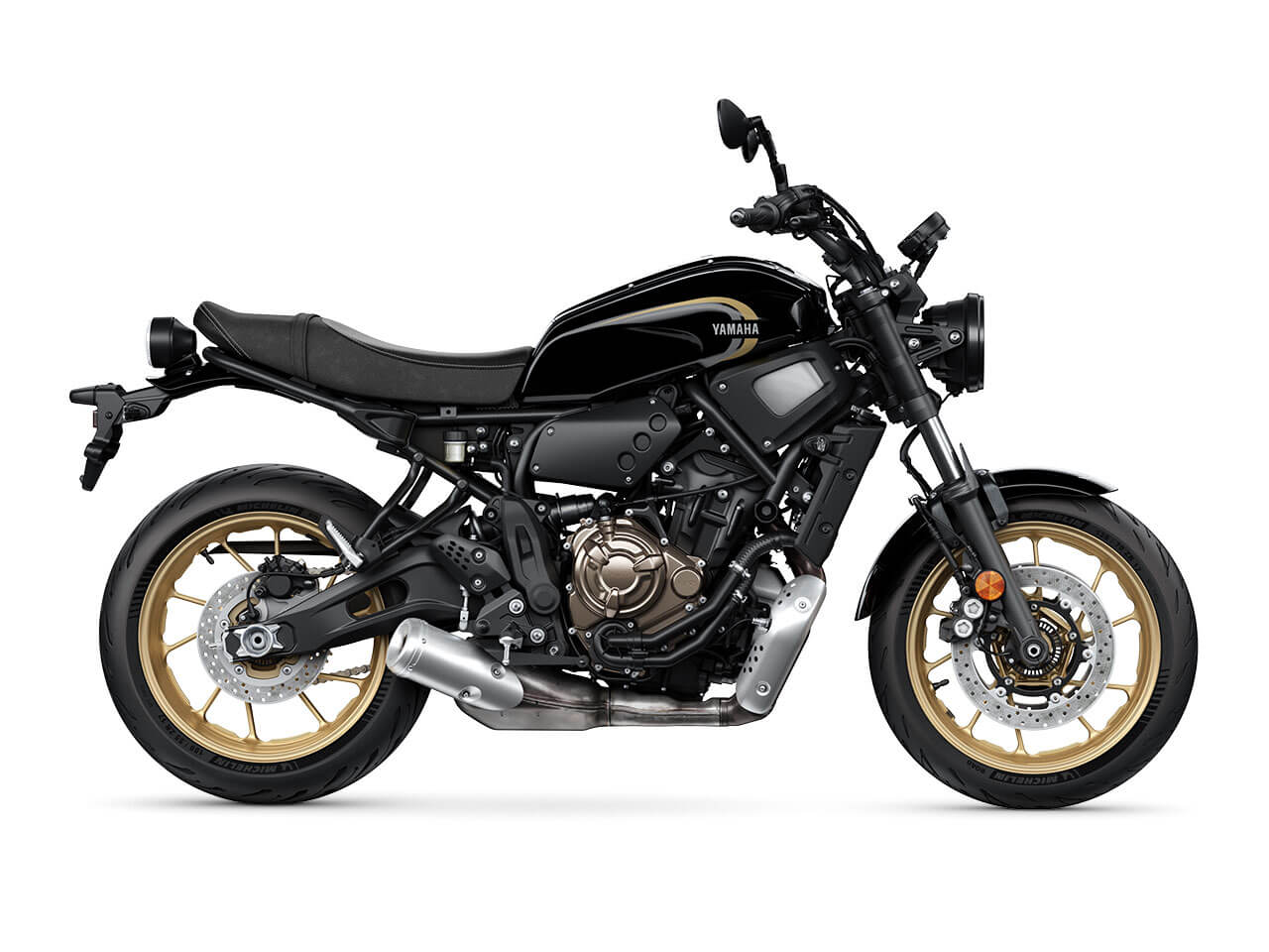 A 2020 Yamaha XSR700 motorcycle in Heritage Black