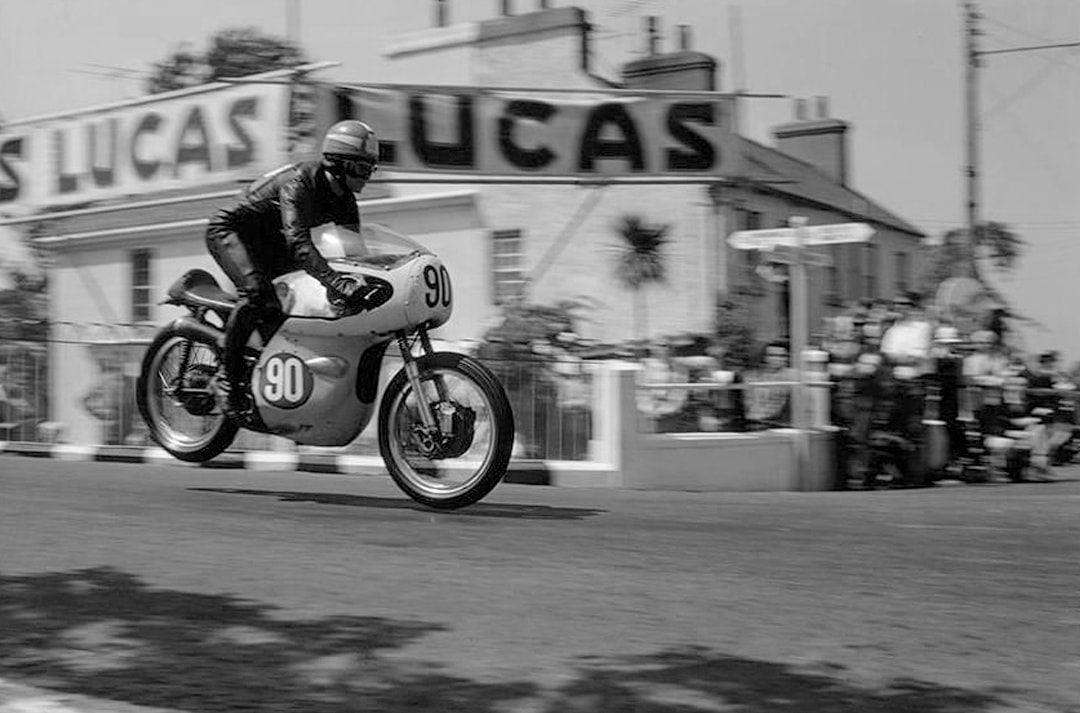 Race bike in the 1950s at the Isle of Man TT
