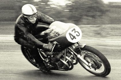 John Surtees and the MV Agusta 500 triple that he rode in the 1958 IOM TT and that influenced the style of the cafe racer.
