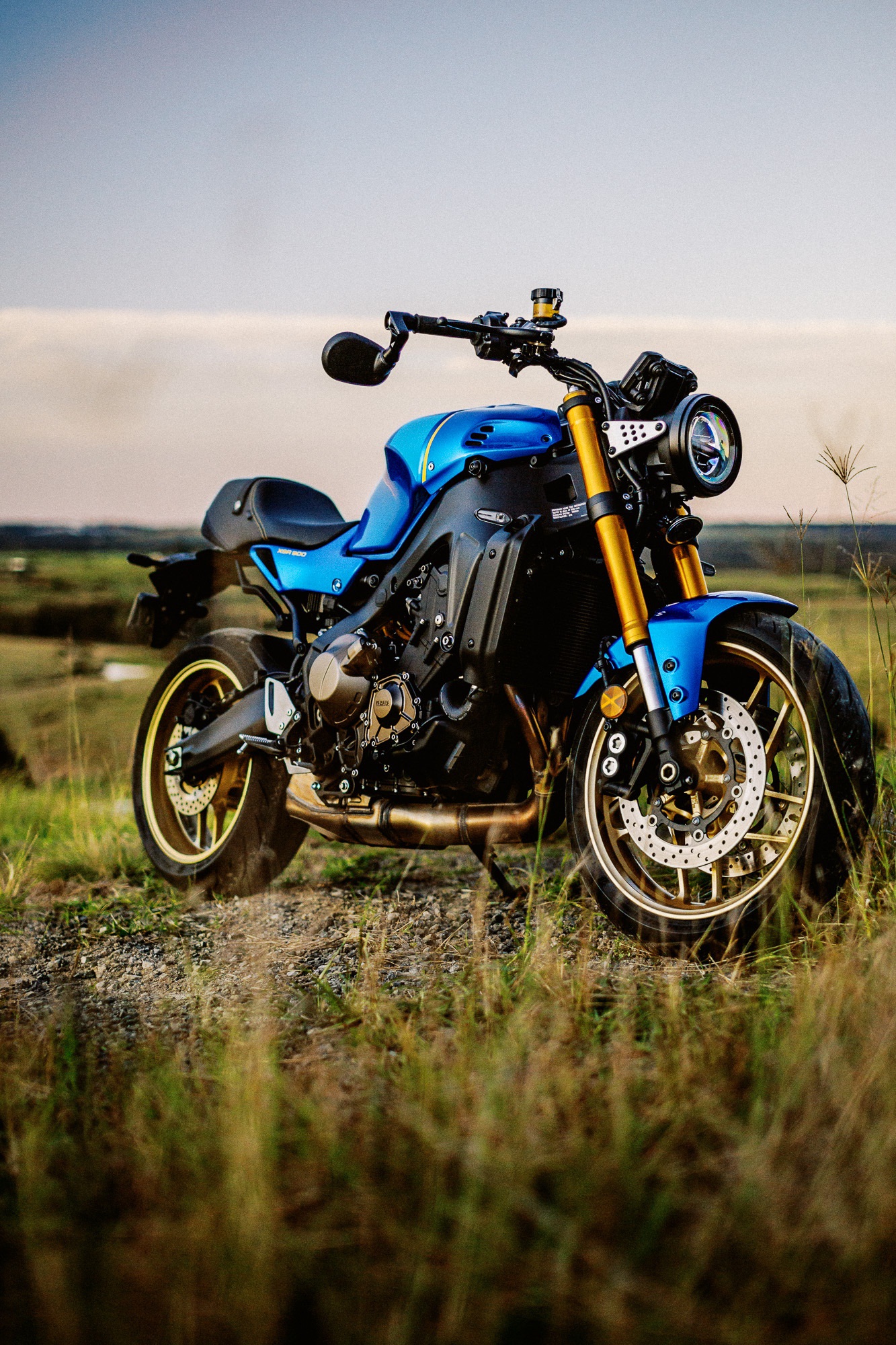 The 2022 Yamaha XSR900 motorcycle at dusk in the outskirts of Sydney, Australia.