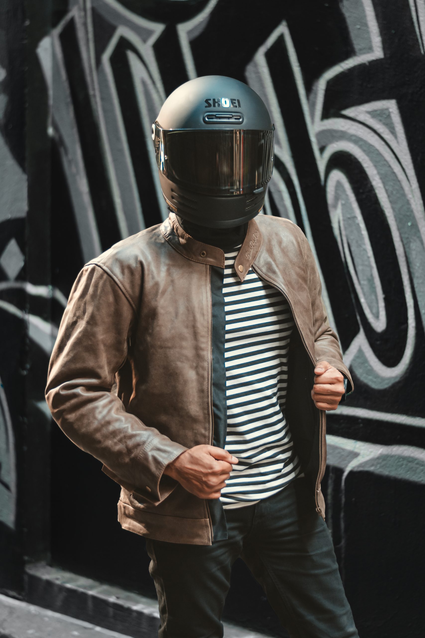 Man wearing Black Pup Moto Nelson Leather Jacket