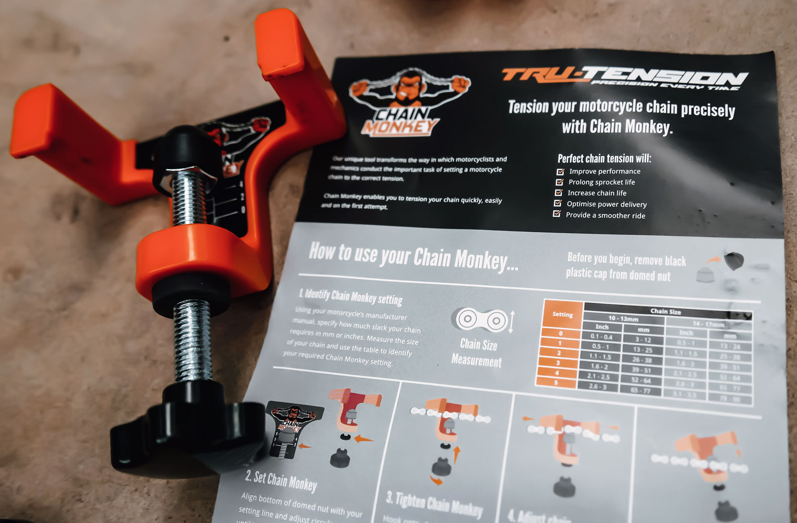 DIY motorcycle chain tension adjustment tool