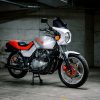 A 1981 Suzuki Katana Motorcycle in an underground carpark