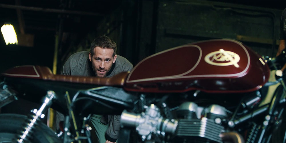 Ryan Reynolds and custom motorcycle
