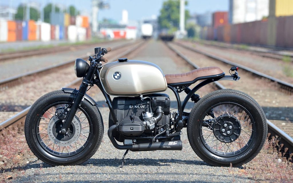 Custom SC Project exhaust on a cafe racer